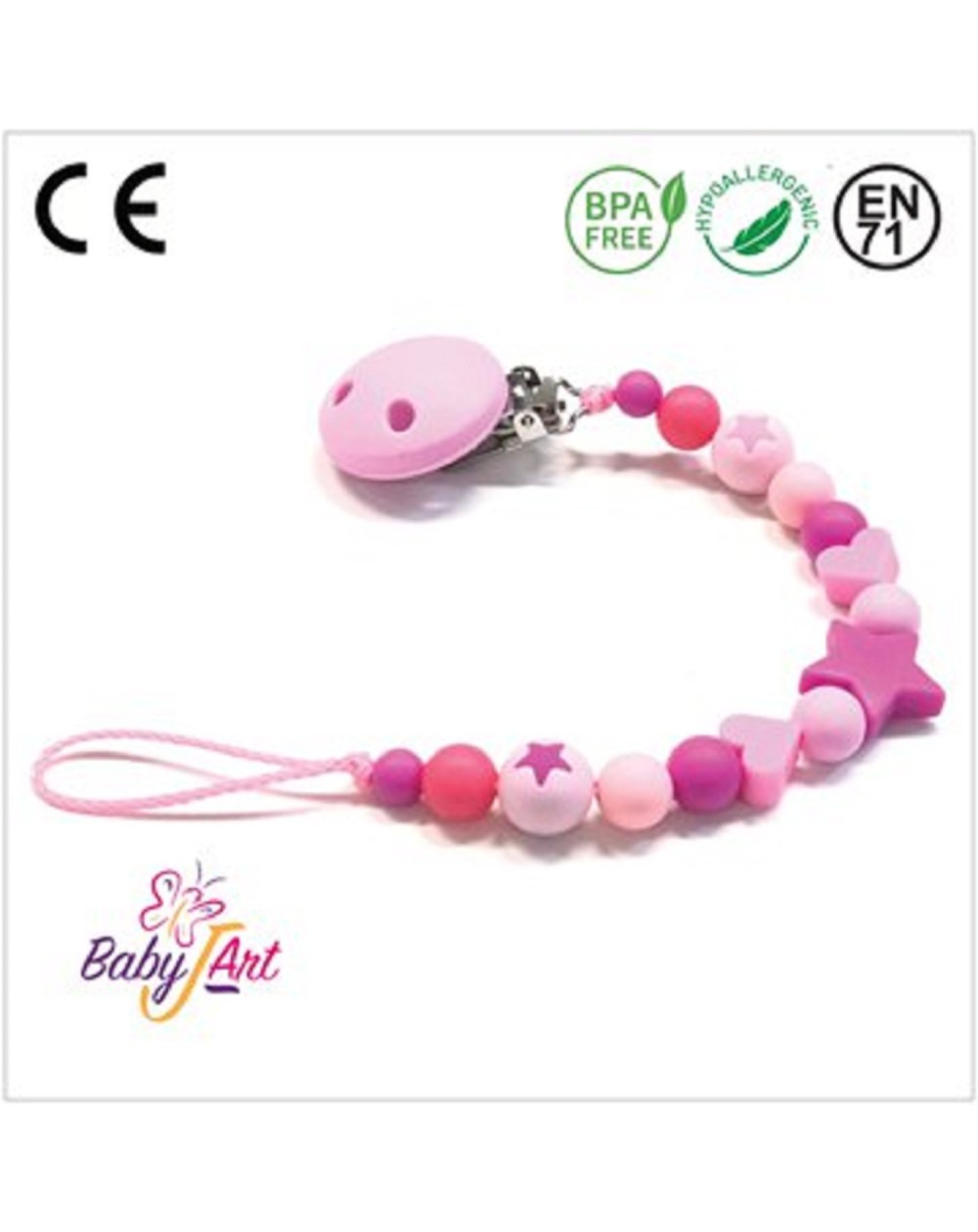 Babyjart Catenella portaciuccio silicone senza nome, gancio/adattatore ciuccio mam