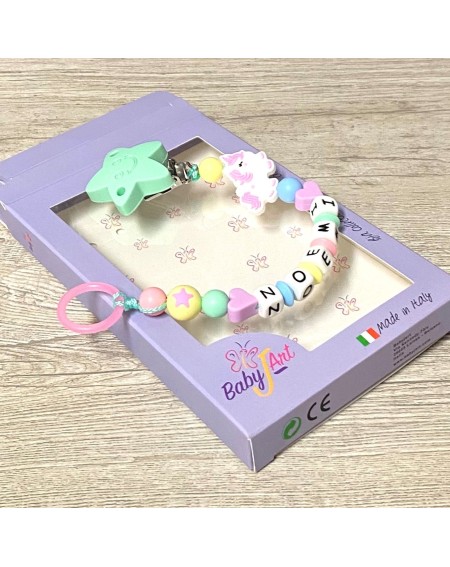 Babyjart silicone dummy chain with name, hook / adapter pacifier MAM and CHICCO