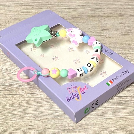 Babyjart silicone dummy chain with name, hook / adapter pacifier MAM and CHICCO