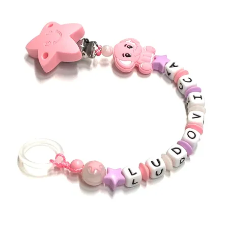 Babyjart Silikonschnullerkette mit Name, Haken / Adapter Schnuller MAM und CHICCO