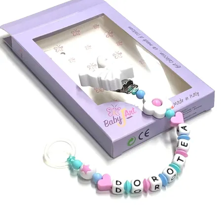 Babyjart Catenella portaciuccio silicone con nome, gancio/adattatore ciuccio MAM e CHICCO 2