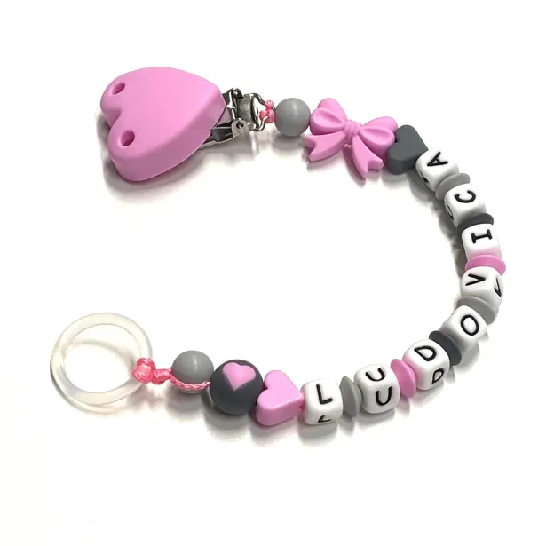 Babyjart Cadeia de chupeta de silicone com nome, adaptador / gancho de chupeta MAM e modelo CHICCO