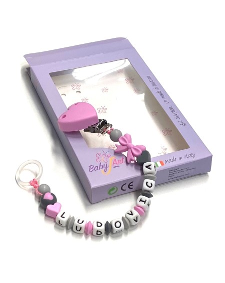 Babyjart silicone dummy chain with name, hook / adapter pacifier MAM and CHICCO