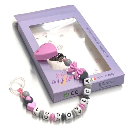 Babyjart silicone dummy chain with name, hook / adapter pacifier MAM and CHICCO