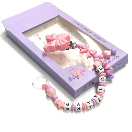 Babyjart Silikonschnullerkette mit Name, Haken / Adapter Schnuller MAM und CHICCO 2