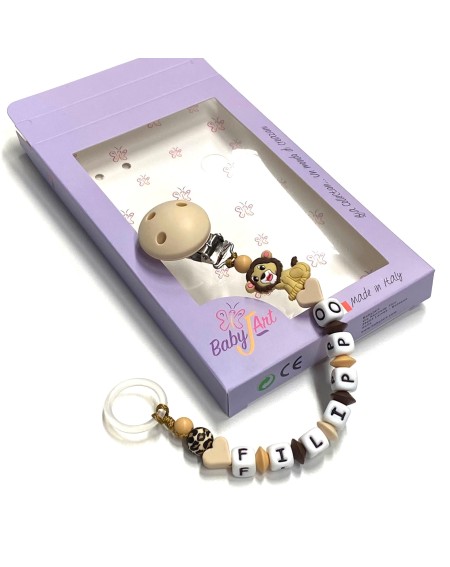 Babyjart Cadena de silicona para chupete con nombre, gancho / adaptador para chupete mam y modelo de chicco