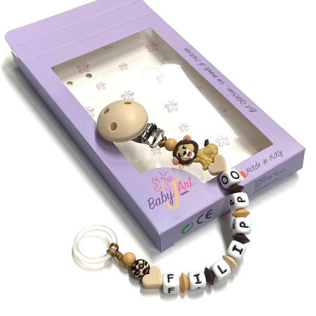 Babyjart Chaîne de tétine en silicone avec nom, crochet / adaptateur de tétine MAM et CHICCO