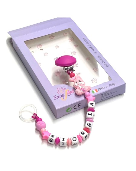 Babyjart silicone dummy chain with name, hook / adapter pacifier MAM and CHICCO