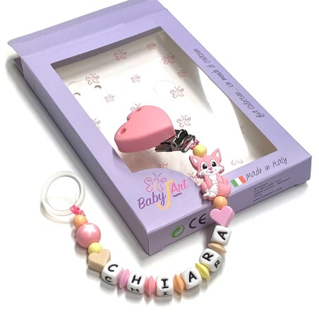 Babyjart silicone dummy chain with name, hook / adapter pacifier MAM and CHICCO