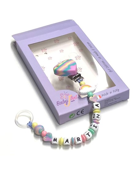 Babyjart silicone dummy chain with name, hook / adapter pacifier MAM and CHICCO