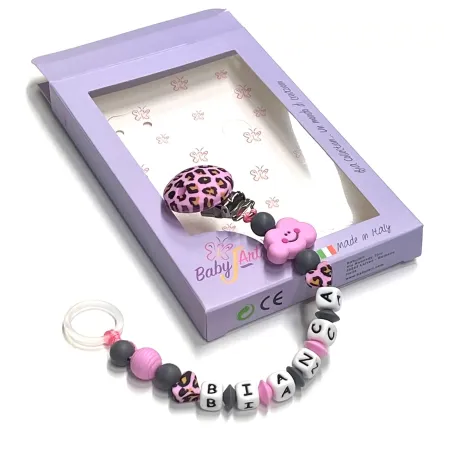 Babyjart Silikonschnullerkette mit Name, Haken / Adapter Schnuller MAM und CHICCO 2