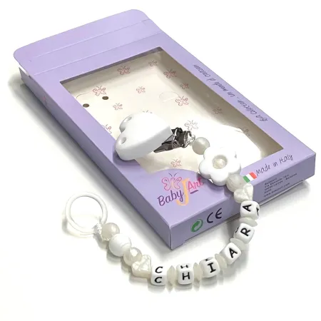 Babyjart Chaîne de tétine en silicone avec nom, crochet / adaptateur de tétine MAM et CHICCO 2