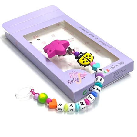 Babyjart Cadena de silicona para chupete con nombre, gancho / adaptador para chupete mam y modelo de chicco