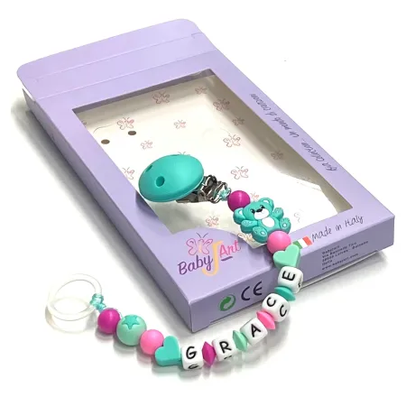 Babyjart Silikonschnullerkette mit Name, Haken / Adapter Schnuller MAM und CHICCO 2