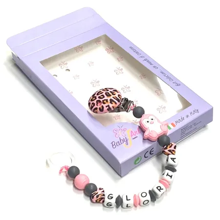 Babyjart Catenella portaciuccio silicone con nome, gancio/adattatore ciuccio MAM e CHICCO 2