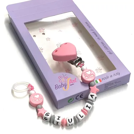 Babyjart Silikonschnullerkette mit Name, Haken / Adapter Schnuller MAM und CHICCO 2