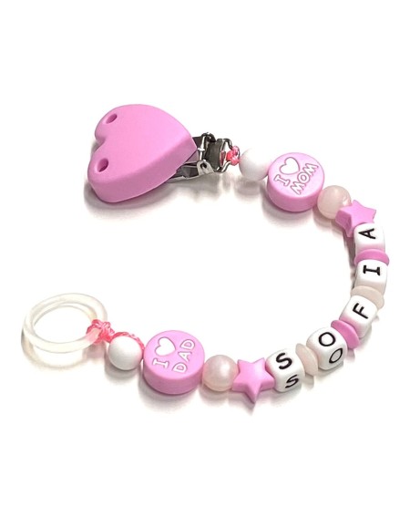 Babyjart silicone dummy chain with name, hook / adapter pacifier MAM and CHICCO