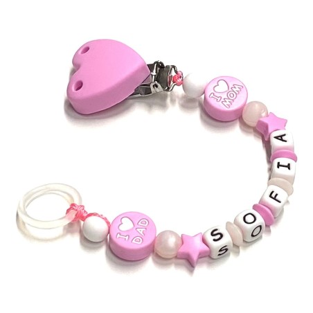 Babyjart silicone dummy chain with name, hook / adapter pacifier MAM and CHICCO