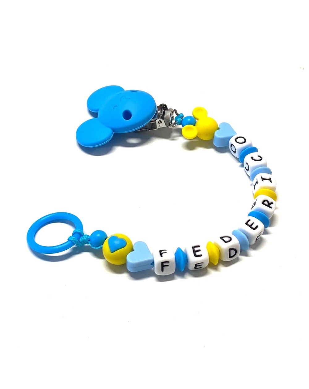 Babyjart silicone dummy chain with name, hook / adapter pacifier MAM and CHICCO