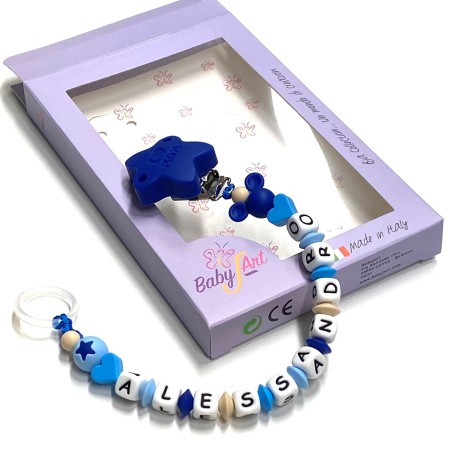 Babyjart silicone dummy chain with name, hook / adapter pacifier MAM and CHICCO