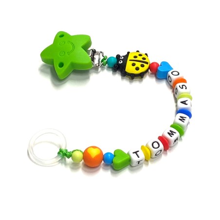 Babyjart Catenella portaciuccio silicone con nome, gancio/adattatore ciuccio MAM e CHICCO