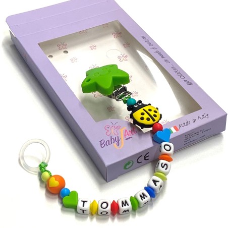 Babyjart silicone dummy chain with name, hook / adapter pacifier MAM and CHICCO