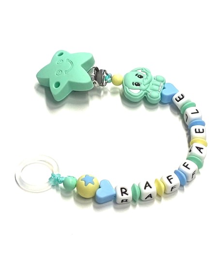 Babyjart silicone dummy chain with name, hook / adapter pacifier MAM and CHICCO