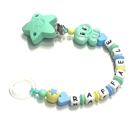 Babyjart silicone dummy chain with name, hook / adapter pacifier MAM and CHICCO