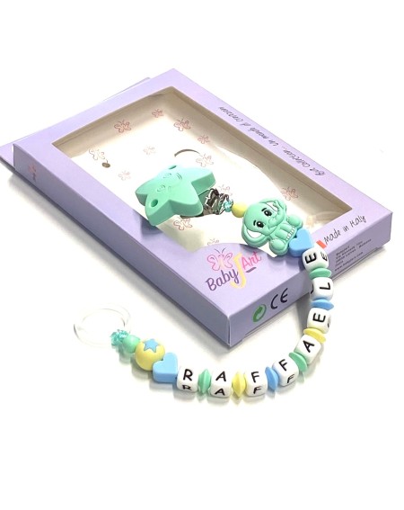 Babyjart silicone dummy chain with name, hook / adapter pacifier MAM and CHICCO