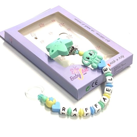 Babyjart silicone dummy chain with name, hook / adapter pacifier MAM and CHICCO