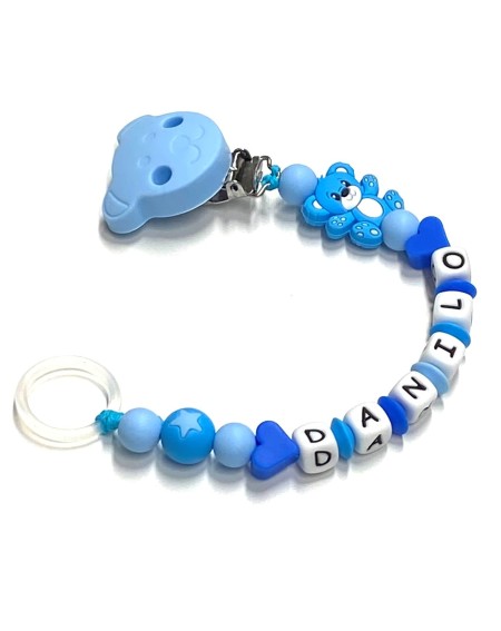 Babyjart silicone dummy chain with name, hook / adapter pacifier MAM and CHICCO