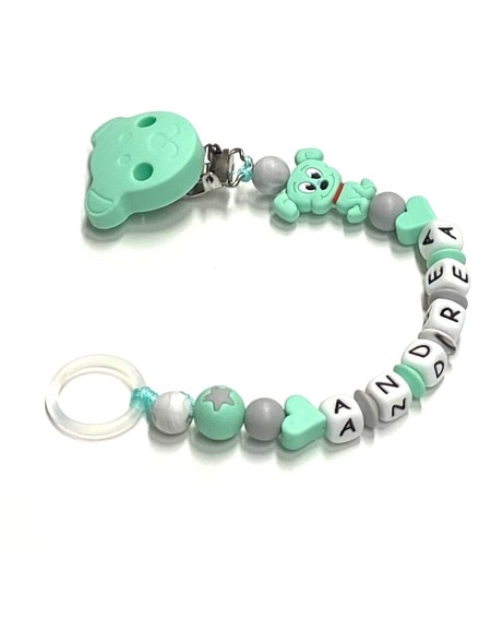 Babyjart silicone dummy chain with name, hook / adapter pacifier MAM and CHICCO