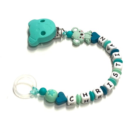 Babyjart Cadeia de chupeta de silicone com nome, adaptador / gancho de chupeta MAM e modelo CHICCO