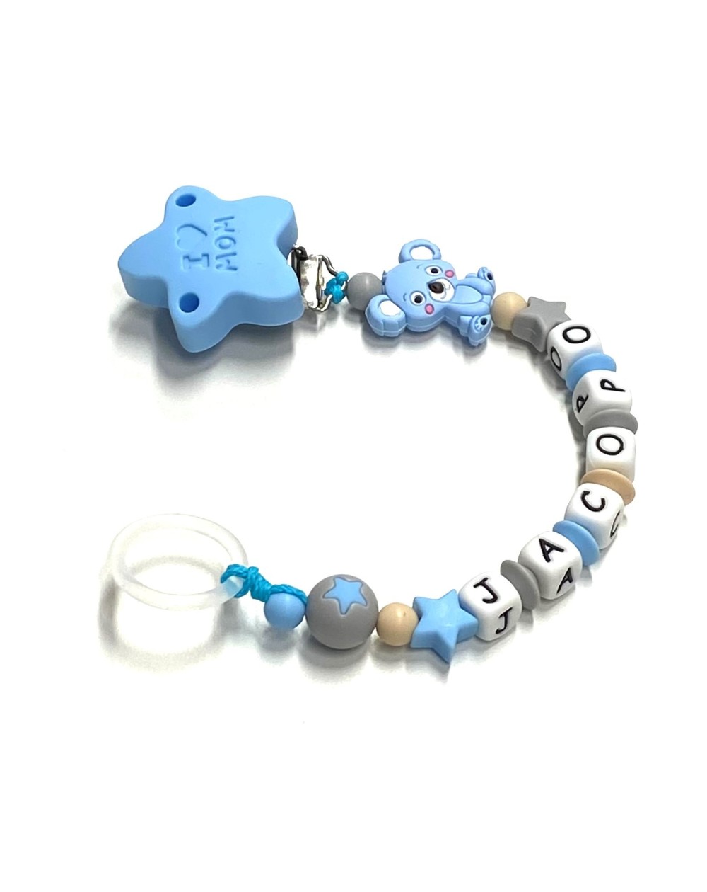 Babyjart silicone dummy chain with name, hook / adapter pacifier MAM and CHICCO