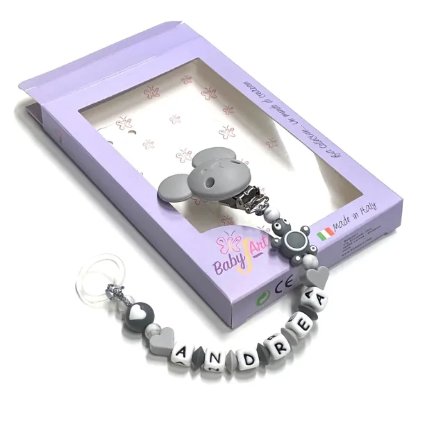 Babyjart Silikonschnullerkette mit Name, Haken / Adapter Schnuller MAM und CHICCO