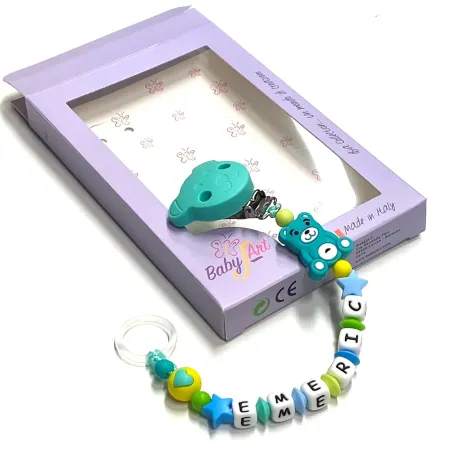 Babyjart Catenella portaciuccio silicone con nome, gancio/adattatore ciuccio MAM e CHICCO 2