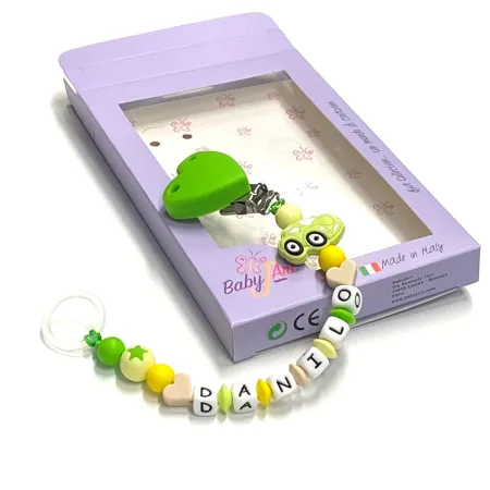 Babyjart Catenella portaciuccio silicone con nome, gancio/adattatore ciuccio MAM e CHICCO 2