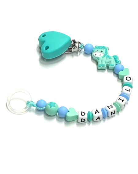 Babyjart silicone dummy chain with name, hook / adapter pacifier MAM and CHICCO