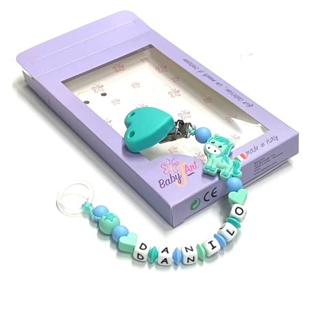 Babyjart Cadena de silicona para chupete con nombre, gancho / adaptador para chupete mam y modelo de chicco