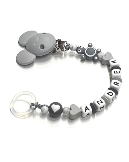 Babyjart Silikonschnullerkette mit Name, Haken / Adapter Schnuller MAM und CHICCO