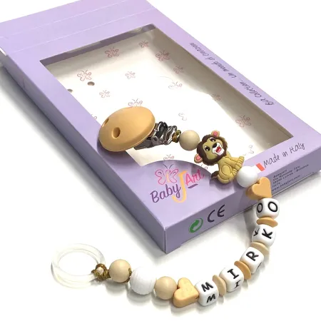 Babyjart Chaîne de tétine en silicone avec nom, crochet / adaptateur de tétine MAM et CHICCO 2