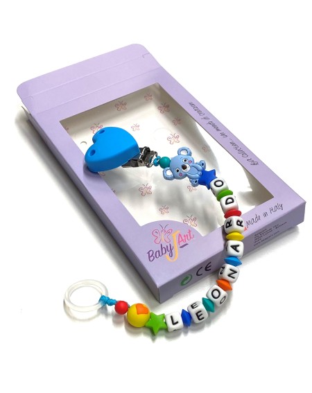 Babyjart Cadena de silicona para chupete con nombre, gancho / adaptador para chupete mam y modelo de chicco