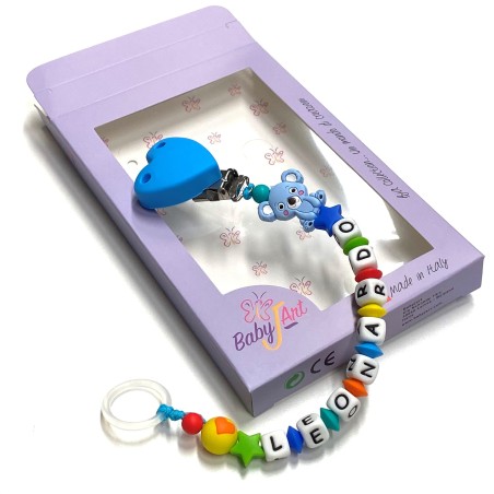 Babyjart Cadena de silicona para chupete con nombre, gancho / adaptador para chupete mam y modelo de chicco