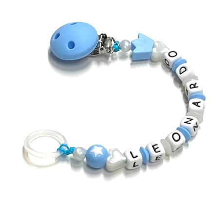 Babyjart Silikonschnullerkette mit Name, Haken / Adapter Schnuller MAM und CHICCO