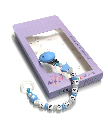 Babyjart silicone dummy chain with name, hook / adapter pacifier MAM and CHICCO