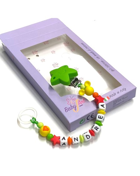 Babyjart silicone dummy chain with name, hook / adapter pacifier MAM and CHICCO