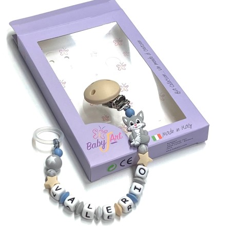 Babyjart silicone dummy chain with name, hook / adapter pacifier MAM and CHICCO