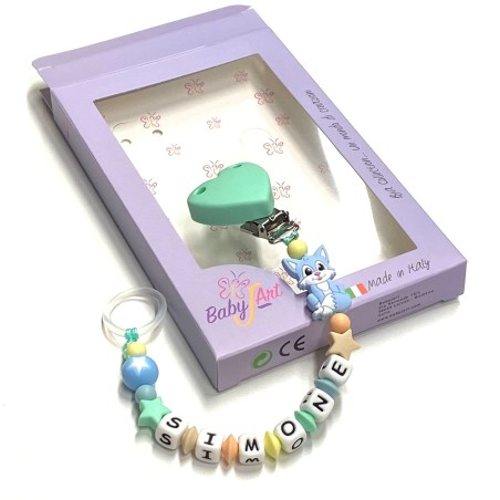 Babyjart Cadena de silicona para chupete con nombre, gancho / adaptador para chupete mam y modelo de chicco