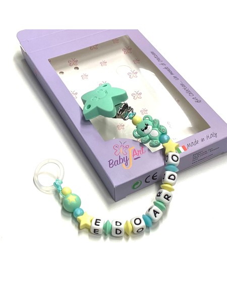 Babyjart silicone dummy chain with name, hook / adapter pacifier MAM and CHICCO