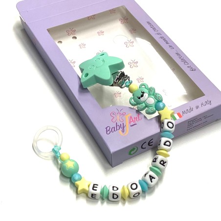 Babyjart silicone dummy chain with name, hook / adapter pacifier MAM and CHICCO